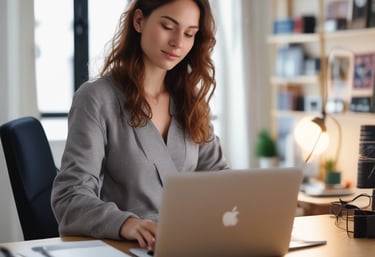 a woman sitting on a couch with a tablet