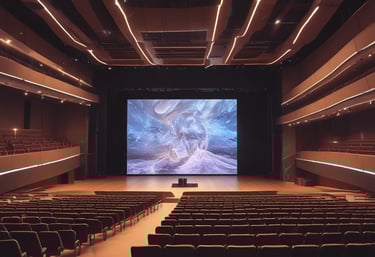 a group of people sitting at desks in a room
