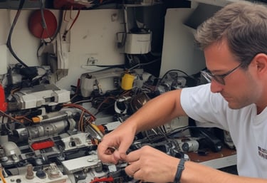 A well-organized boat electrical panel.