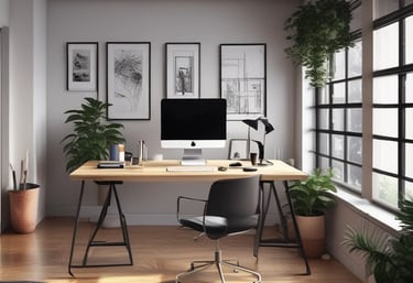 A sleek, futuristic workspace glowing with neon blue, violet, and red lights, showcasing a digital design in progress.