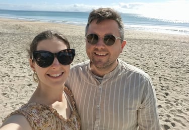 A photograph of the real couple who own Halcyon Days Vintage together.