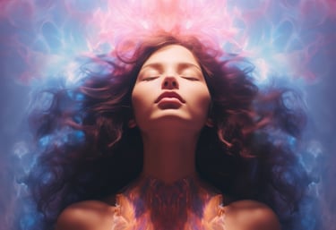 a woman with her eyes closed and her eyes closed