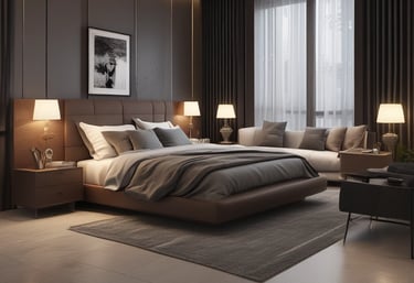 A modern high-rise apartment building in Kuala Lumpur's Golden Triangle area during sunset.