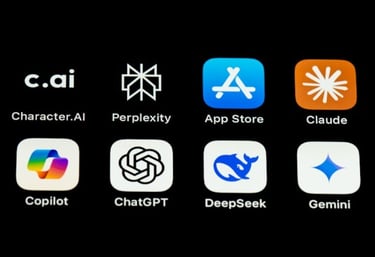 AI tools icons on a black screen