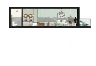 Coupe d'une chambre d'un boutique hôtel