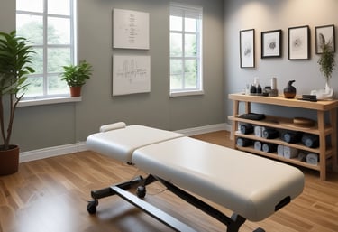A calm therapy room with soft lighting and massage table ready for a session.