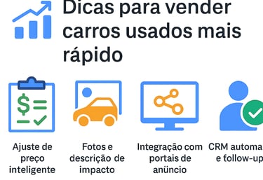 Infográfico com dicas para vender carros usados mais rápido em revendas de veículos