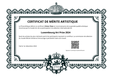Certificat de Mérite Artistique 2024 Luxembourg Art Prize