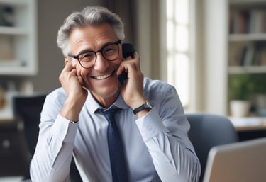 Man wearing glasses talking on phone call