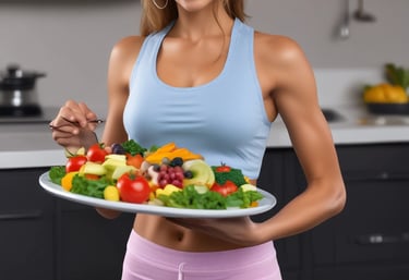 A woman with athletic build is standing in a dimly lit space, wearing workout attire including a sports bra, shorts, and gloves. She is positioned in front of a corrugated metal background, with light casting shadows that emphasize her muscular definition and form.