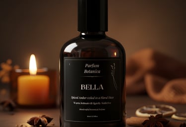 a bottle of perfume with a candle 