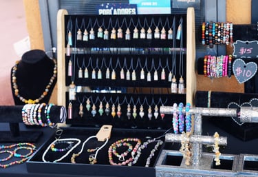 a display of jewelry and jewelry on display