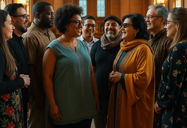 un groupe de personnes debout dans une église