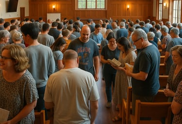un groupe de personnes debout dans une église