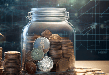 a jar of coins and coins in a jar