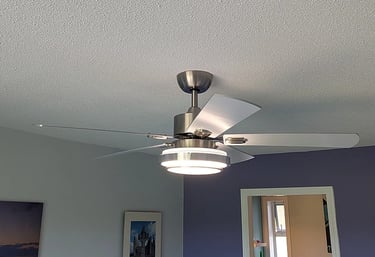 New ceiling fan with freshly painted ceiling