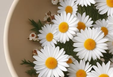 una ciotola di legno piena di margherite