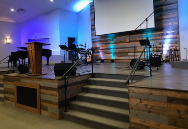 Church stage with instruments and lights