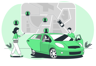 a couple getting into a car and will use a navigation system to map their route 