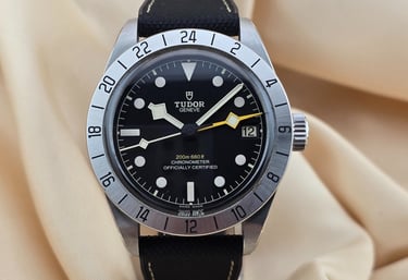 Tudor Black Bay Pro watch with vulcanised rubber strap and stainless steel case
