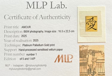 a certificate of Authenticity of a Gold and Platinum print