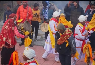 Traditional folk dancers and musicians in colorful attire