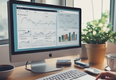 A team collaborating over a laptop with charts and graphs on screen, symbolizing digital strategy.