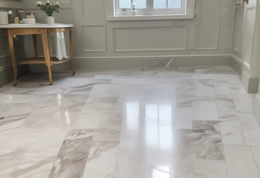 A freshly tiled kitchen floor showcasing precise, clean lines and natural light.