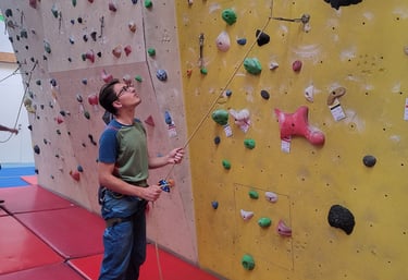 Participant belaying their partner in a lead climbing course in Vienna