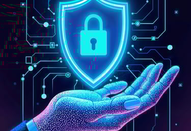 a hand holding a shield with a lock on it