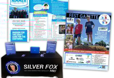newsletters, brochures, trade show signs