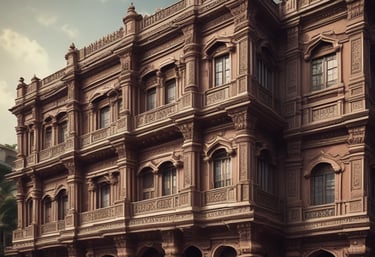 A bowl of green chutney garnished with mint on a dark plate, surrounded by skewered grilled meat pieces and fresh herbs. Yellow rice and a patterned red cloth with cutlery are also visible, creating a rustic and appetizing setting.