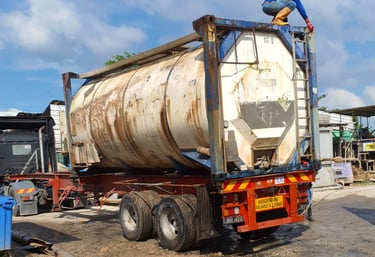 Old and rusty ISO tank for buyback under used equipment recovery program