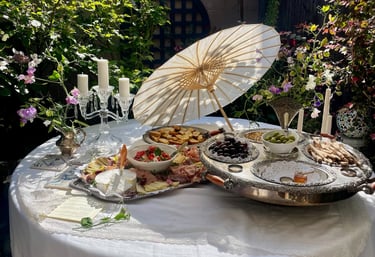 Italian catering buffet featuring antipasti and charcuterie 