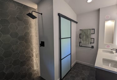 Luxurious modern bathroom with walk in shower