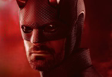 a man in a black suit and red devil horns