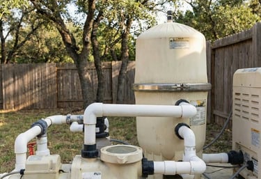 Pool equipment in Central Texas with pump and filter issues.