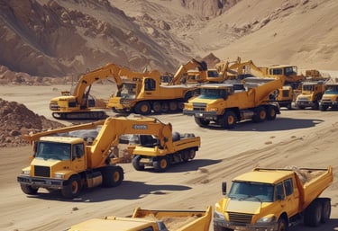 A diverse range of heavy equipment parts displayed in a professional setting.