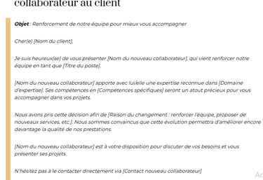 mail présentation nouveau collaborateur au client