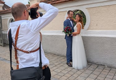 a man and woman taking a photo of themselves