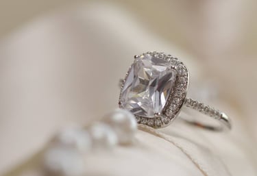 a ring with a CVD diamond ring and a pearl ring
