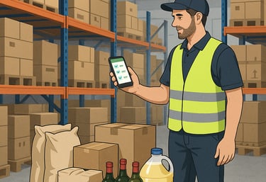 Ilustración en Proveedores, mozo de almacén preparando pedido Dighoreca