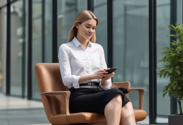 A soft pastel illustration of a calm person sitting peacefully with a phone displaying the nestled app.