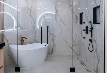 Bathroom Shower with wall of Quartz