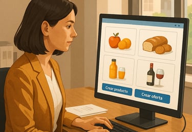 Ilustración en Proveedores, oficinista manejando el catálogo en Dighoreca