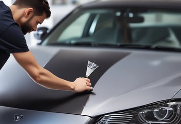 A sleek black luxury car parked against a modern Los Angeles skyline at dusk, with subtle gold accents highlighting the vehicle's curves.