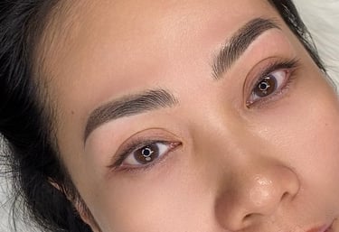 Beautifully healed combo brows showing the blend of hair strokes and soft powder shading.