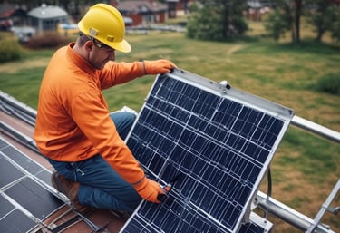 Electrician wiring a modern electrical panel with safety gear.