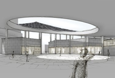 a sketch of a man looking through an oculus