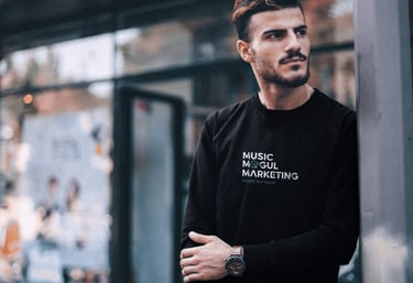 model wearing music mogul marketing brand